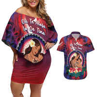 Personalised Samoa Mother's Day Couples Matching Off Shoulder Short Dress and Hawaiian Shirt I Love You Mom