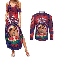 Personalised Samoa Mother's Day Couples Matching Summer Maxi Dress and Long Sleeve Button Shirt I Love You Mom DT04 Red - Polynesian Pride