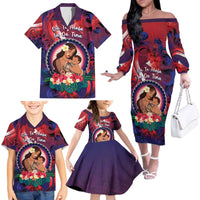 Personalised Samoa Mother's Day Family Matching Off The Shoulder Long Sleeve Dress and Hawaiian Shirt I Love You Mom