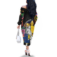 Filipinos Lapu-Lapu Hero Philippines Family Matching Off The Shoulder Long Sleeve Dress and Hawaiian Shirt Hibiscus Flowers Style