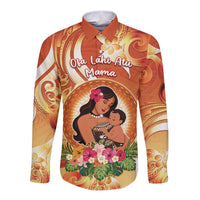 Personalised Tonga Mother's Day Long Sleeve Button Shirt I Love You Mom DT04 Unisex Orange - Polynesian Pride