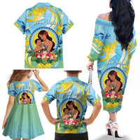 Personalised Fiji Mother's Day Family Matching Off The Shoulder Long Sleeve Dress and Hawaiian Shirt I Love You Mom