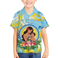 Personalised Fiji Mother's Day Family Matching Off The Shoulder Long Sleeve Dress and Hawaiian Shirt I Love You Mom