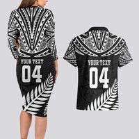 Custom New Zealand Rugby Couples Matching Long Sleeve Bodycon Dress and Hawaiian Shirt Silver Fern Maori Pattern