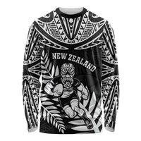 Custom New Zealand Rugby Long Sleeve Shirt Silver Fern Maori Pattern