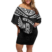 Custom New Zealand Rugby Off Shoulder Short Dress Silver Fern Maori Pattern