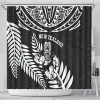 New Zealand Rugby Shower Curtain Silver Fern Maori Pattern