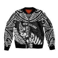 Custom New Zealand Rugby Sleeve Zip Bomber Jacket Silver Fern Maori Pattern