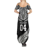 Custom New Zealand Rugby Summer Maxi Dress Silver Fern Maori Pattern