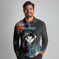 Personalised Hawaii Long Sleeve Polo Shirt Kanaka Maoli With Fish Hook