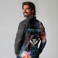 Personalised Hawaii Long Sleeve Polo Shirt Kanaka Maoli With Fish Hook