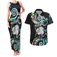 New Zealand Kiwi Bird Couples Matching Tank Maxi Dress and Hawaiian Shirt Silver Fern Koru Paua Shell