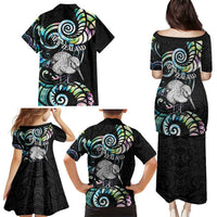 New Zealand Kiwi Bird Family Matching Puletasi and Hawaiian Shirt Silver Fern Koru Paua Shell