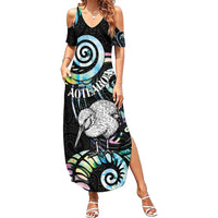 New Zealand Kiwi Bird Family Matching Summer Maxi Dress and Hawaiian Shirt Silver Fern Koru Paua Shell