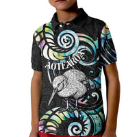 New Zealand Kiwi Bird Kid Polo Shirt Silver Fern Koru Paua Shell