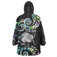 New Zealand Kiwi Bird Wearable Blanket Hoodie Silver Fern Koru Paua Shell