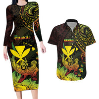 Personalised Hawaii Couples Matching Long Sleeve Bodycon Dress and Hawaiian Shirt Kanaka Maoli With Hammerhead Shark