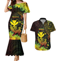 Personalised Hawaii Couples Matching Mermaid Dress and Hawaiian Shirt Kanaka Maoli With Hammerhead Shark