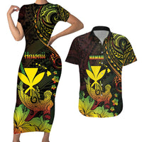 Personalised Hawaii Couples Matching Short Sleeve Bodycon Dress and Hawaiian Shirt Kanaka Maoli With Hammerhead Shark