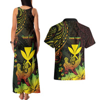 Personalised Hawaii Couples Matching Tank Maxi Dress and Hawaiian Shirt Kanaka Maoli With Hammerhead Shark