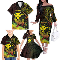 Personalised Hawaii Family Matching Off The Shoulder Long Sleeve Dress and Hawaiian Shirt Kanaka Maoli With Hammerhead Shark