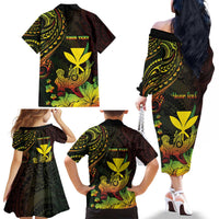 Personalised Hawaii Family Matching Off The Shoulder Long Sleeve Dress and Hawaiian Shirt Kanaka Maoli With Hammerhead Shark