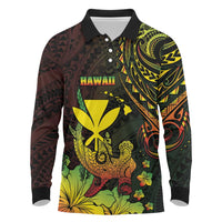 Personalised Hawaii Long Sleeve Polo Shirt Kanaka Maoli With Hammerhead Shark