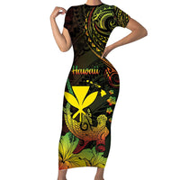 Personalised Hawaii Short Sleeve Bodycon Dress Kanaka Maoli With Hammerhead Shark