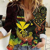 Personalised Hawaii Women Casual Shirt Kanaka Maoli With Hammerhead Shark