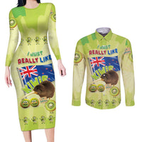 New Zealand Kiwi Couples Matching Long Sleeve Bodycon Dress and Long Sleeve Button Shirt I Just Really Like Kiwis