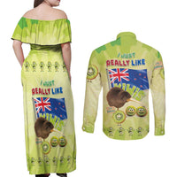 New Zealand Kiwi Couples Matching Off Shoulder Maxi Dress and Long Sleeve Button Shirt I Just Really Like Kiwis