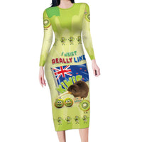 New Zealand Kiwi Family Matching Long Sleeve Bodycon Dress and Hawaiian Shirt I Just Really Like Kiwis