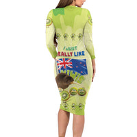 New Zealand Kiwi Family Matching Long Sleeve Bodycon Dress and Hawaiian Shirt I Just Really Like Kiwis
