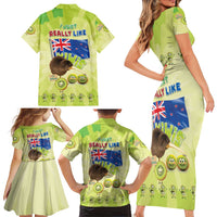 New Zealand Kiwi Family Matching Short Sleeve Bodycon Dress and Hawaiian Shirt I Just Really Like Kiwis