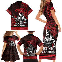Hawaii Ikaika Warrior Family Matching Short Sleeve Bodycon Dress and Hawaiian Shirt Hawaiian Tribal Tattoo