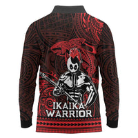 Hawaii Ikaika Warrior Long Sleeve Polo Shirt Hawaiian Tribal Tattoo