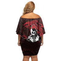 Hawaii Ikaika Warrior Off Shoulder Short Dress Hawaiian Tribal Tattoo