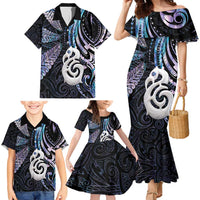New Zealand Aotearoa Family Matching Mermaid Dress and Hawaiian Shirt Maori Hei Manaia Purple Paua Shell