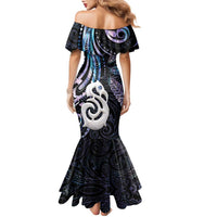 New Zealand Aotearoa Family Matching Mermaid Dress and Hawaiian Shirt Maori Hei Manaia Purple Paua Shell
