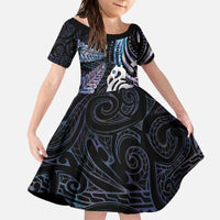 New Zealand Aotearoa Family Matching Off The Shoulder Long Sleeve Dress and Hawaiian Shirt Maori Hei Manaia Purple Paua Shell
