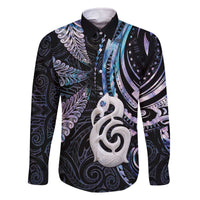 New Zealand Aotearoa Family Matching Off The Shoulder Long Sleeve Dress and Hawaiian Shirt Maori Hei Manaia Purple Paua Shell