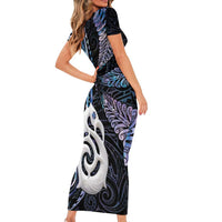 New Zealand Aotearoa Family Matching Short Sleeve Bodycon Dress and Hawaiian Shirt Maori Hei Manaia Purple Paua Shell