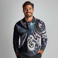 New Zealand Aotearoa Long Sleeve Polo Shirt Maori Hei Manaia Purple Paua Shell