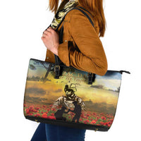 New Zealand ANZAC Day Leather Tote Bag The Ode Remembrance And Poppy DT04 Yellow - Polynesian Pride
