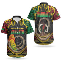 Vanuatu Language Week Couples Matching Short Sleeve Bodycon Dress and Hawaiian Shirt Boar Tusk Warrior Tribal Floral Pattern DT05 - Polynesian Pride