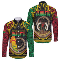Vanuatu Language Week Family Matching Puletasi and Hawaiian Shirt Boar Tusk Warrior Tribal Floral Pattern DT05 Dad's Shirt - Long Sleeve Black - Polynesian Pride