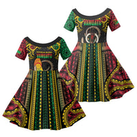Vanuatu Language Week Family Matching Puletasi and Hawaiian Shirt Boar Tusk Warrior Tribal Floral Pattern DT05 Daughter's Dress Black - Polynesian Pride