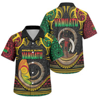 Vanuatu Language Week Family Matching Puletasi and Hawaiian Shirt Boar Tusk Warrior Tribal Floral Pattern DT05 Son's Shirt Black - Polynesian Pride