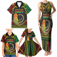 Vanuatu Language Week Family Matching Tank Maxi Dress and Hawaiian Shirt Boar Tusk Warrior Tribal Floral Pattern
