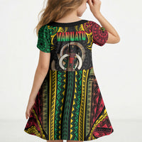 Vanuatu Language Week Kid Short Sleeve Dress Boar Tusk Warrior Tribal Floral Pattern DT05 - Polynesian Pride